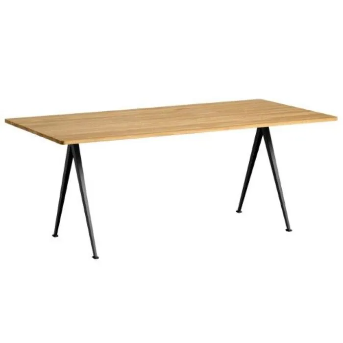 HAY Pyramid 02 eetkamertafel-190x85 cm-Helder gelakt, zwart onderstel Dagaanbieding