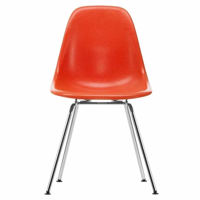 Rechtstreeks Van De Fabrikant Vitra Eames DSX Fiberglass stoel met verchroomd onderstel-Red Orange