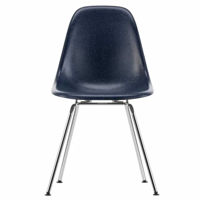 Merkproduct Vitra Eames DSX Fiberglass stoel met verchroomd onderstel-Navy Blue