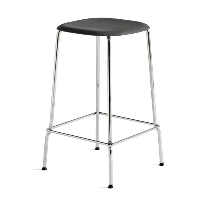 Hay Soft Edge 80 chroom onderstel barkruk-Soft black-Zithoogte 65 cm Hete Deal