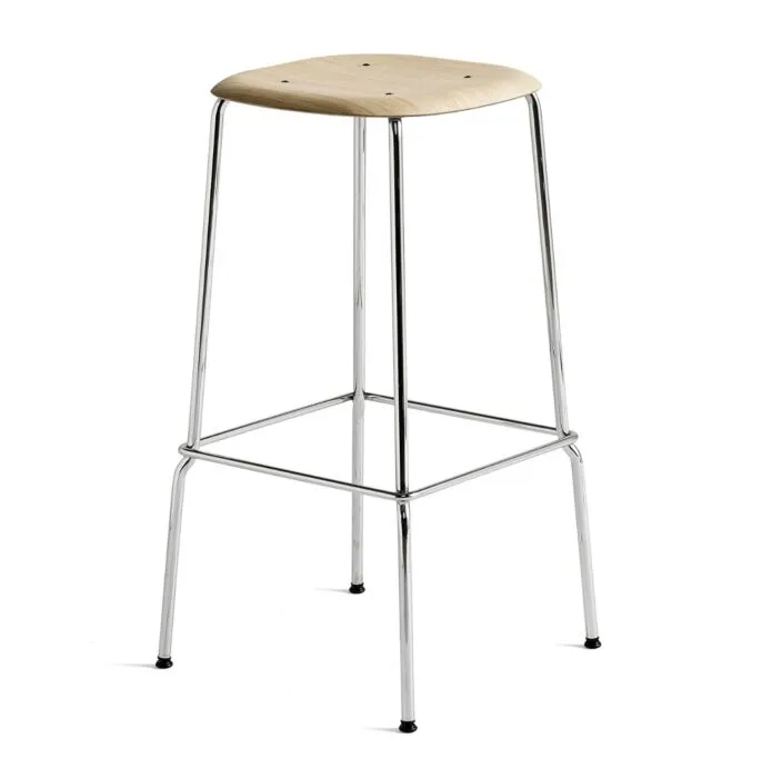 Hay Soft Edge 80 chroom onderstel barkruk-Eiken-Zithoogte 75 cm Speciale Aanbieding