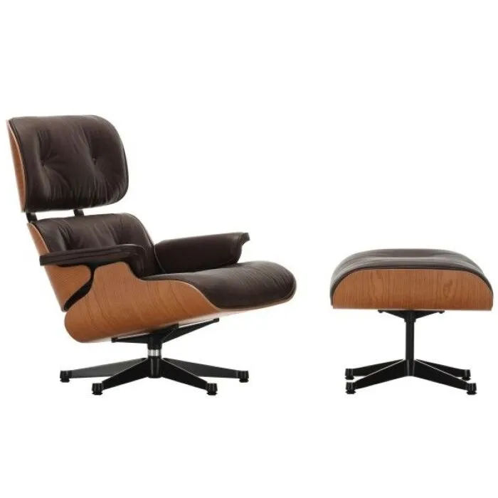 Gecertificeerd Vitra Eames Lounge chair fauteuil + Ottoman kersen chocolate NW