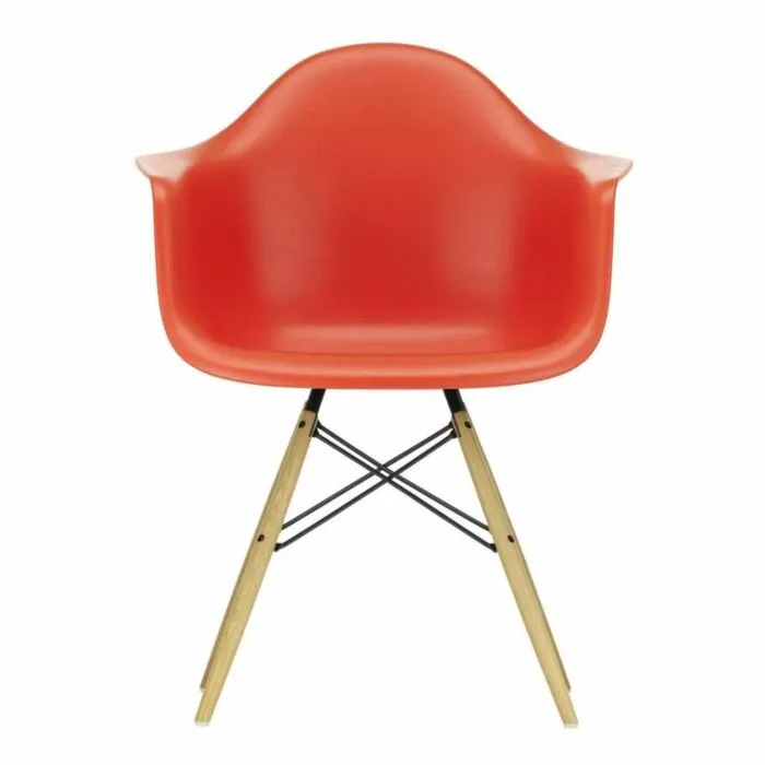 Tijdelijk Beschikbaar Vitra Eames DAW stoel met esdoorn goud onderstel-Poppy red