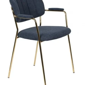 vanHarte Jolien eetkamerstoel met armleuning goud onderstel-Dark Blue Speciale Aanbieding