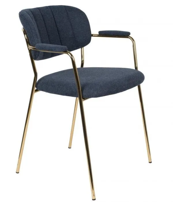 vanHarte Jolien eetkamerstoel met armleuning goud onderstel-Dark Blue Speciale Aanbieding