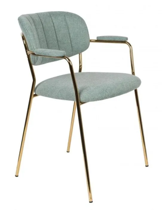 Bestseller vanHarte Jolien eetkamerstoel met armleuning goud onderstel-Light green
