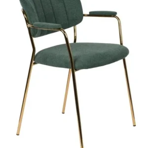 Hoge Kwaliteit vanHarte Jolien eetkamerstoel met armleuning goud onderstel-Dark green