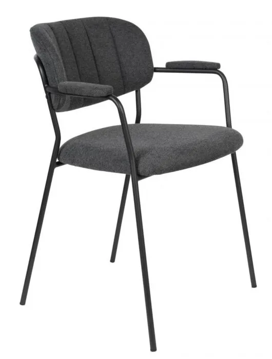 vanHarte Jolien eetkamerstoel met armleuning zwart onderstel-Dark grey Hete Deal
