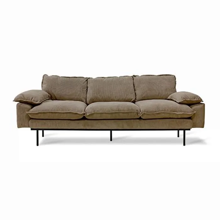 HKliving Retro 3-zits bank-Bruin Korting