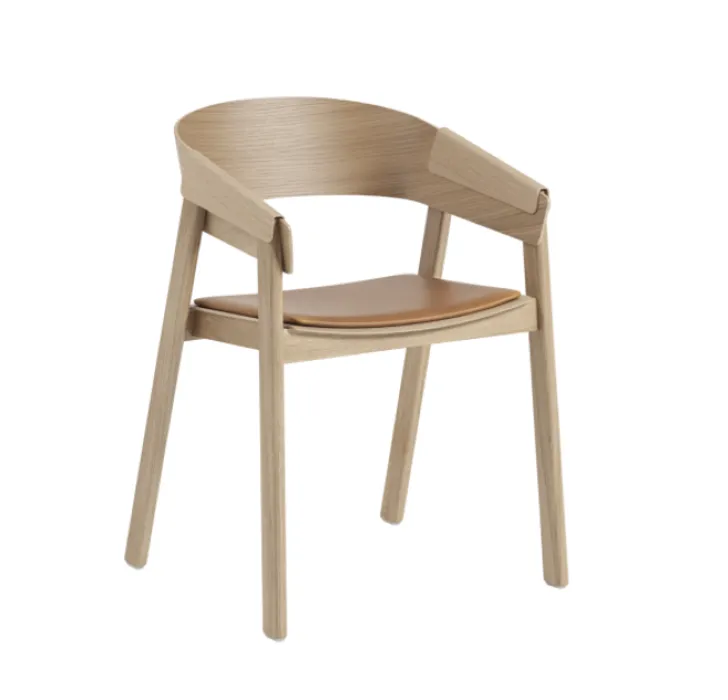 muuto Cover armstoel leren zitting-Oak - Cognac Refine Leather Dagaanbieding
