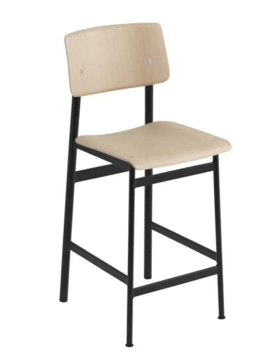 muuto Loft barkruk zwart onderstel-Eiken-Zithoogte 65 cm Beperkt Aanbod