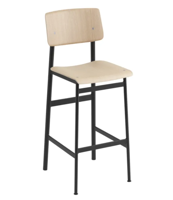 Exclusieve Aanbieding muuto Loft barkruk zwart onderstel-Eiken-Zithoogte 75 cm