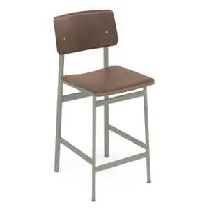 muuto Loft barkruk dusty green onderstel-Stained Dark Brown-Zithoogte 65 cm Exclusieve Aanbieding