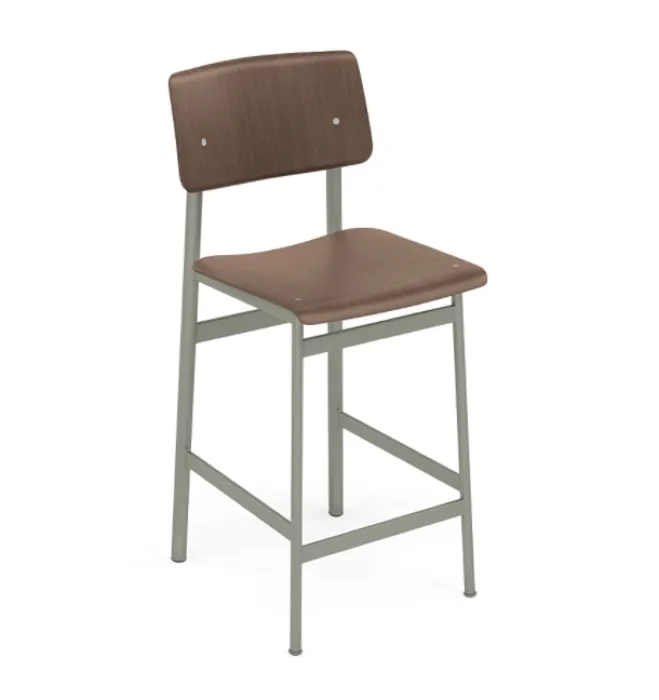 muuto Loft barkruk dusty green onderstel-Stained Dark Brown-Zithoogte 65 cm Exclusieve Aanbieding