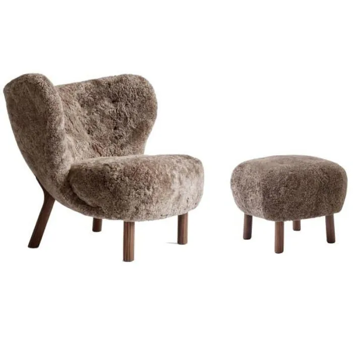 Superprijs &tradition Little Petra fauteuil + poef poten noten-Sahara