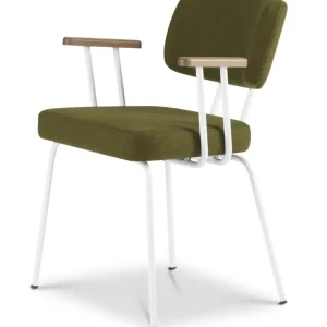 Bestseller Dyyk Ted eetkamerstoel - New Wool - wit onderstel-Green/Tabacco