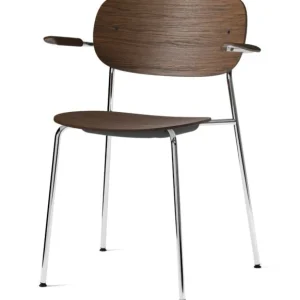 Beperkte Voorraad Audo Copenhagen Co eetkamerstoel met armleuningen - Chrome-Dark Stained Oak