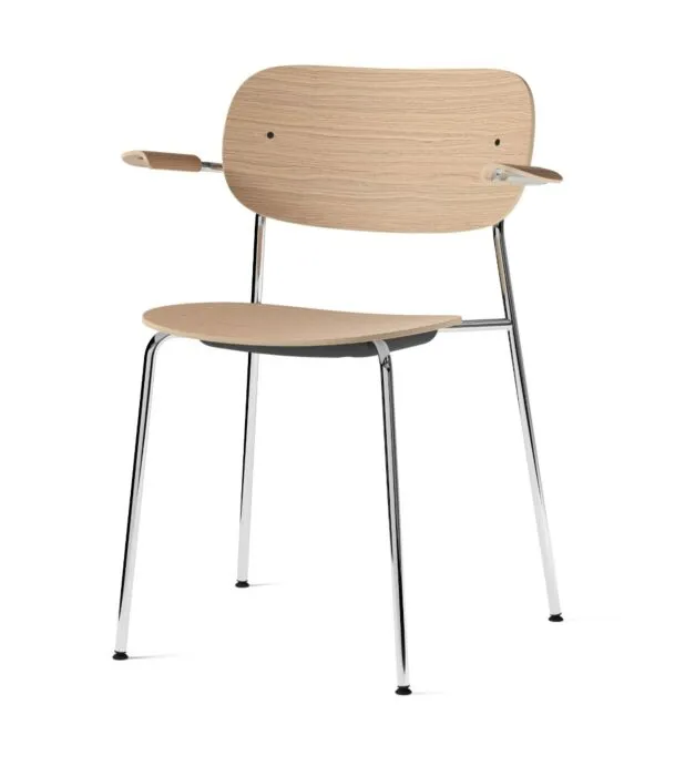 Koopje Audo Copenhagen Co eetkamerstoel met armleuningen - Chrome-Natural Oak