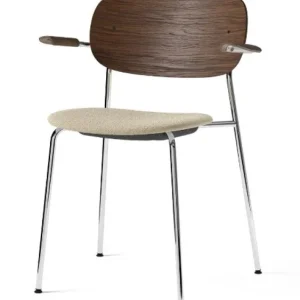 Goedkoop Audo Copenhagen Co eetkamerstoel met armleuningen - Chrome-Dark Stained/Bouclé