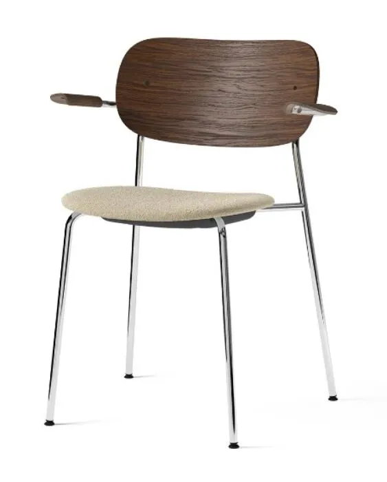 Goedkoop Audo Copenhagen Co eetkamerstoel met armleuningen - Chrome-Dark Stained/Bouclé