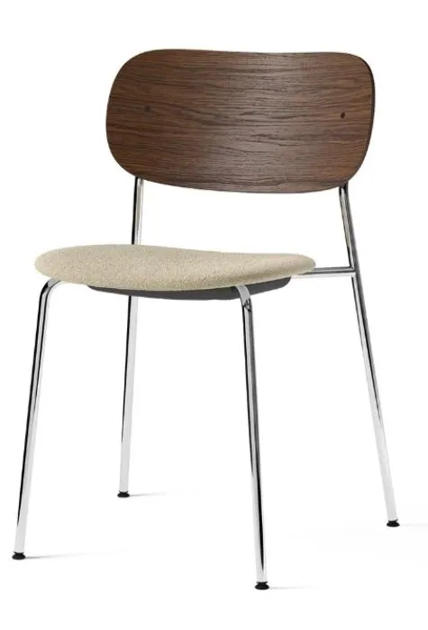 Audo Copenhagen Co gestoffeerde eetkamerstoel - Chrome-Dark Stained/Bouclé Hete Deal