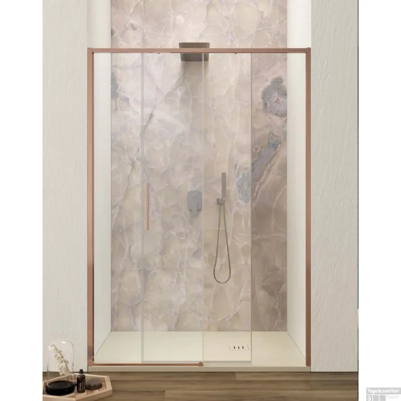 Goedkoop Schuifdeur Lacus Torcello Tweedelig Helder Glas 100x200 cm Aluminium Profiel Rose Goud