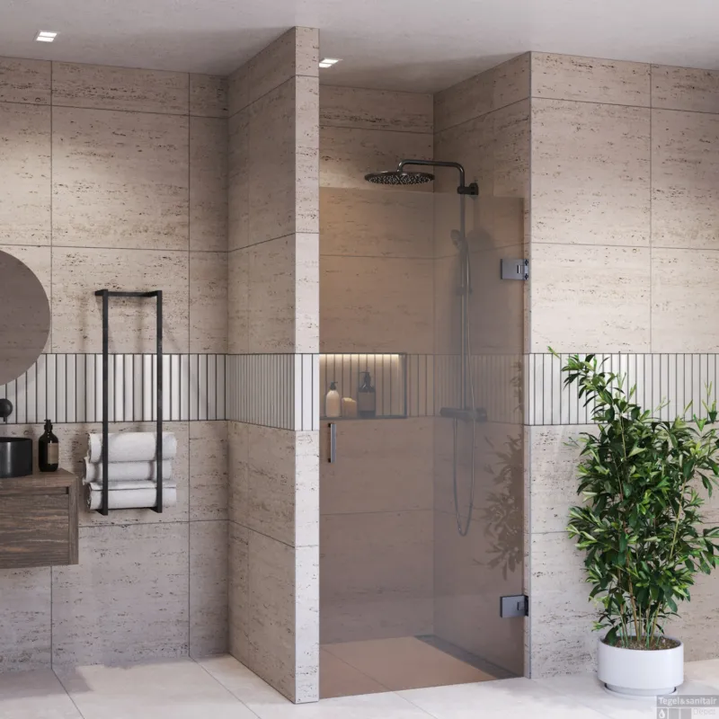 Populair Douchedeur BWS Portos Profielloos Zwart Chroom 90x200 cm Brons Glas 8 mm Nano Coating