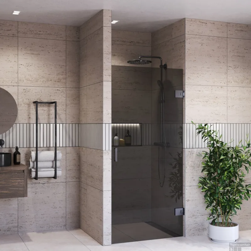 Douchedeur BWS Portos Profielloos Gunmetal 100x200 cm Rookglas 8 mm Nano Coating Laatste Versie
