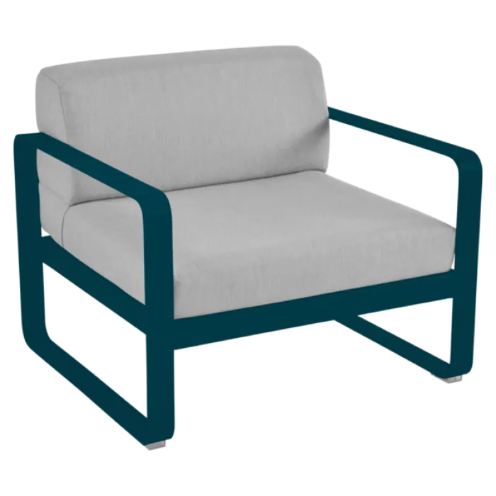 Fermob Bellevie fauteuil met flannel grey zitkussen-Acapulco Blue Koopje