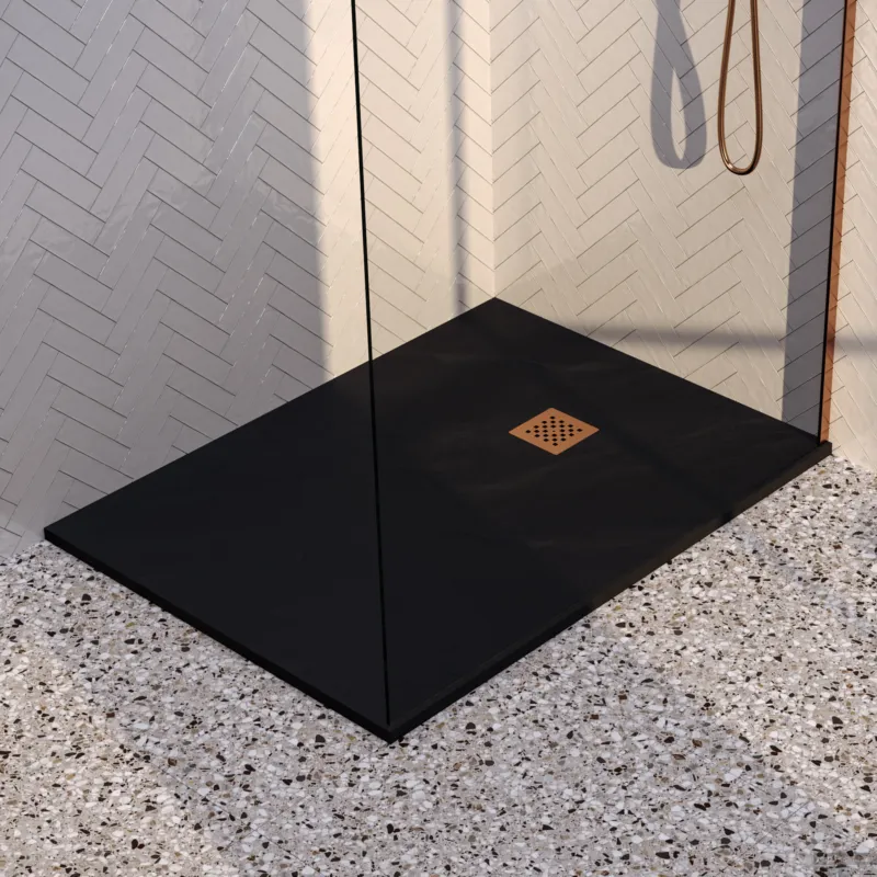 Seizoensaanbieding BRAUER Douchebak Asteroid 100x140 incl. antislip en antibacterieel mineraalmarmer mat zwart