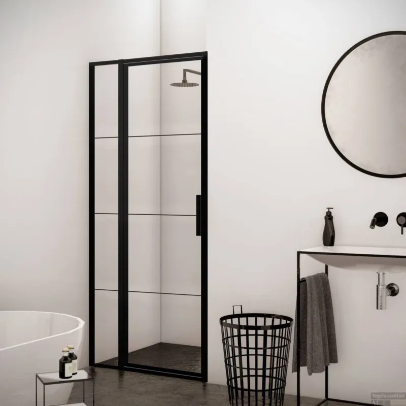 Uitverkoop BWS Nisdeur Frame met Vast Paneel 120x200 cm 8 mm NANO Glas Mat Zwart Raster