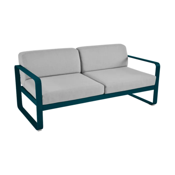 Merkproduct Fermob Bellevie 2-zits loungebank met flannel grey zitkussen-Acapulco Blue