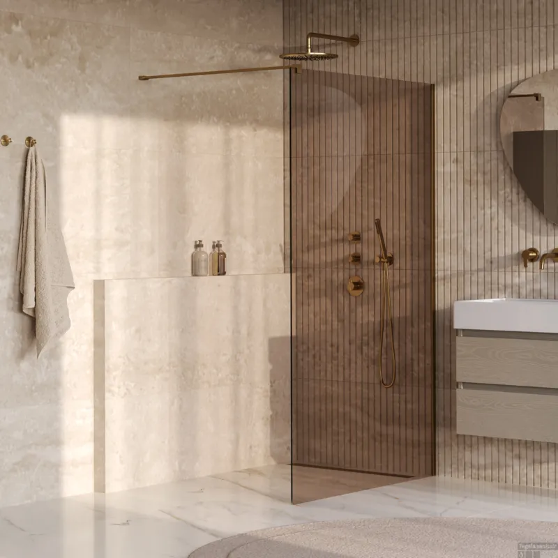 Direct Verzonden BRAUER Oblivion inloopdouche brons glas 120x200 incl. glascoating PVD goud geborsteld