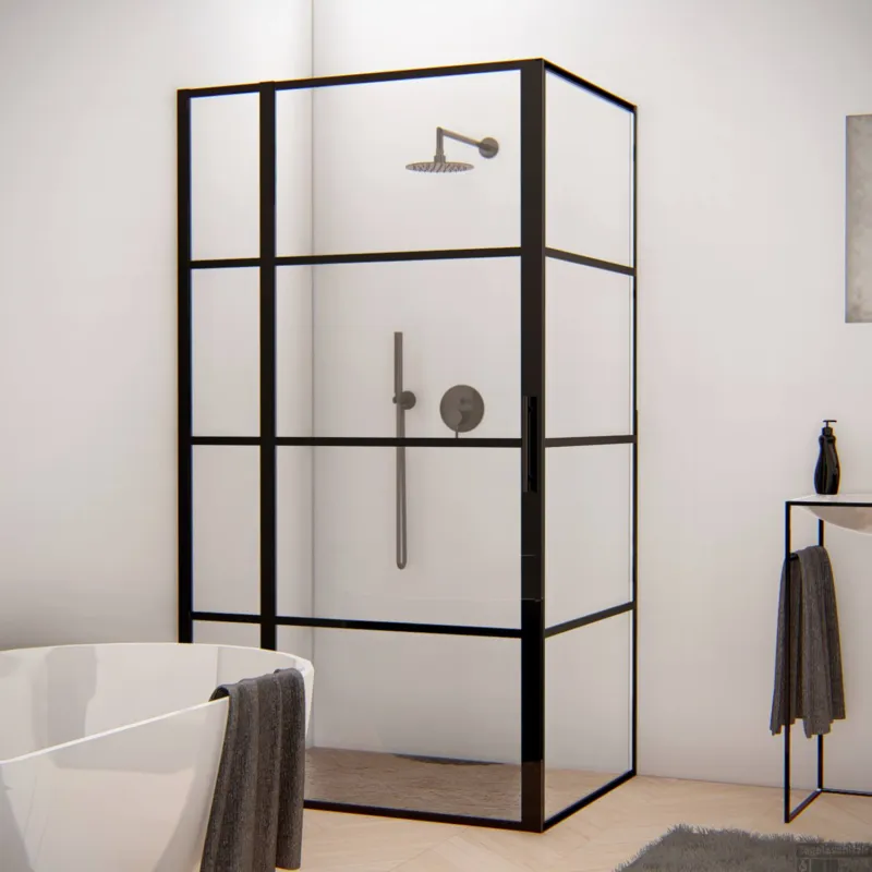 Alleen Vandaag BWS Douchecabine Frame 90x100 cm 8 mm NANO Glas Mat Zwart Raster