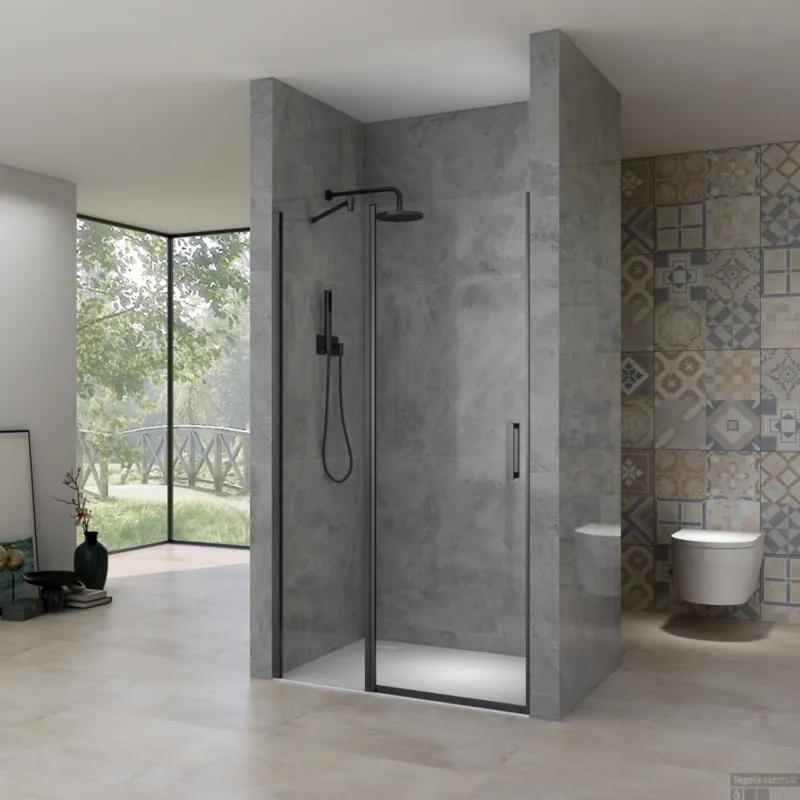 Snelle Levering Nisdeur Van Rijn ST02 88x200 cm Draaideur 6 mm Met Vaste Wand 8mm Zwart