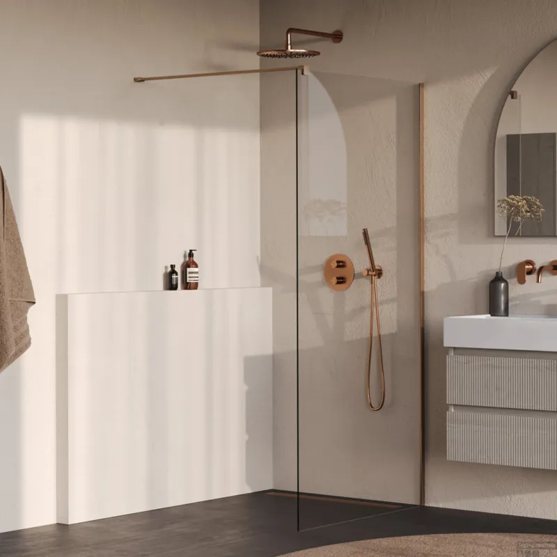 BRAUER Oblivion inloopdouche helder glas 90x200 incl. glascoating PVD koper geborsteld Betrouwbaar