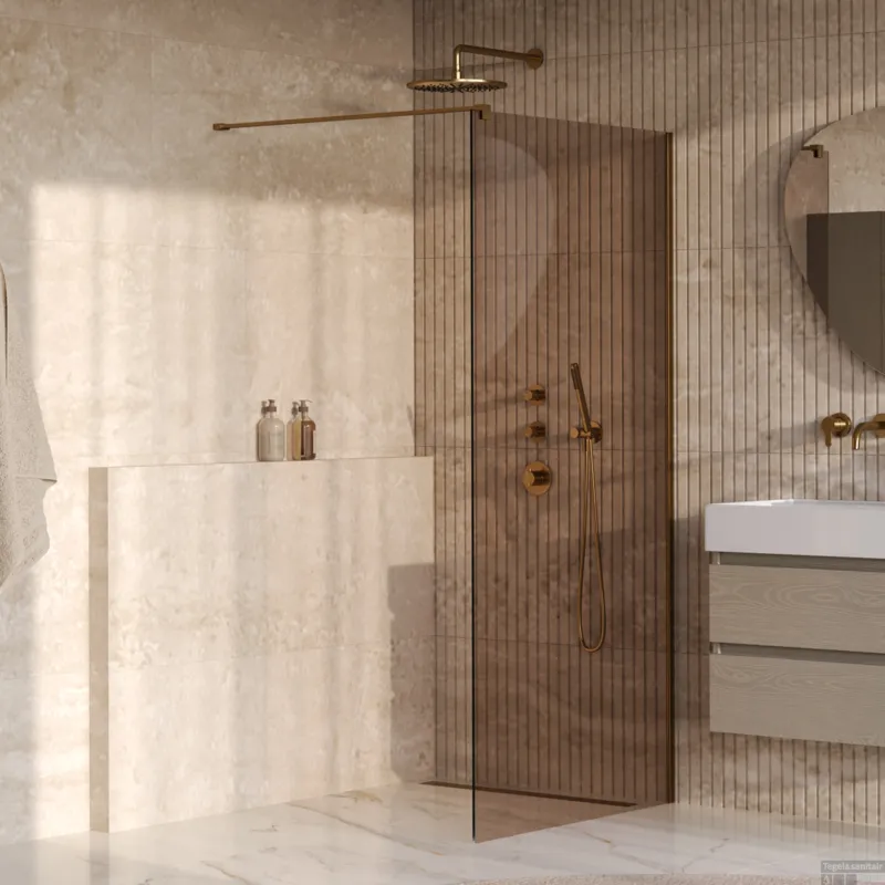 BRAUER Oblivion inloopdouche brons glas 90x200 incl. glascoating PVD goud geborsteld Hete Deal