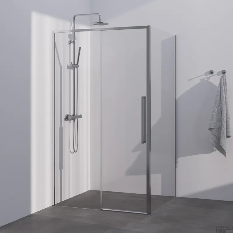Voordeelprijs BRAUER Season douchecabine model B met schuifdeur helder glas 100x90x200 omkeerbaar incl. glascoating Season-RVS-kleurig