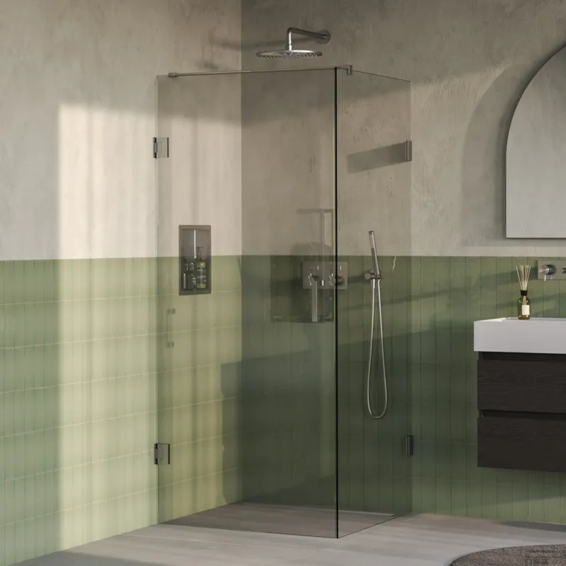 Hete Deal BRAUER Void douchecabine met draaideur helder glas 80x80x200 incl. glascoating PVD RVS-kleurig geborsteld