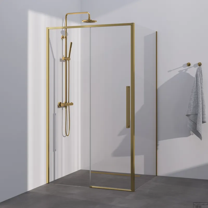 BRAUER Season douchecabine model B met schuifdeur helder glas 120x90x200 omkeerbaar incl. glascoating Season-Goud Favoriet