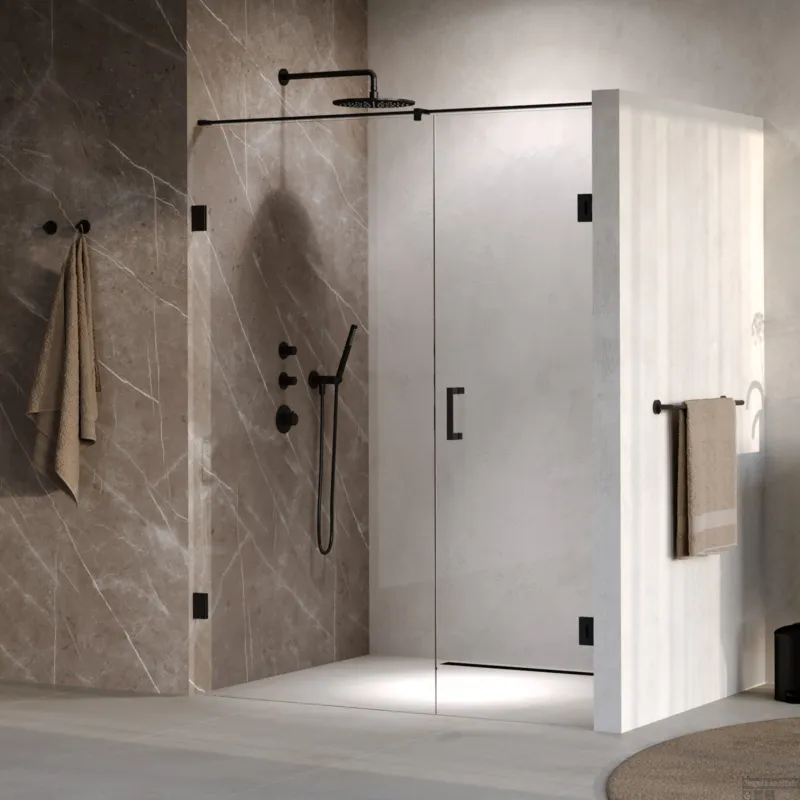 Laatste Versie BRAUER Void nisdeur 2-delig helder glas 150x200 omkeerbaar met draaideur 70 aan muur incl. glascoating mat zwart