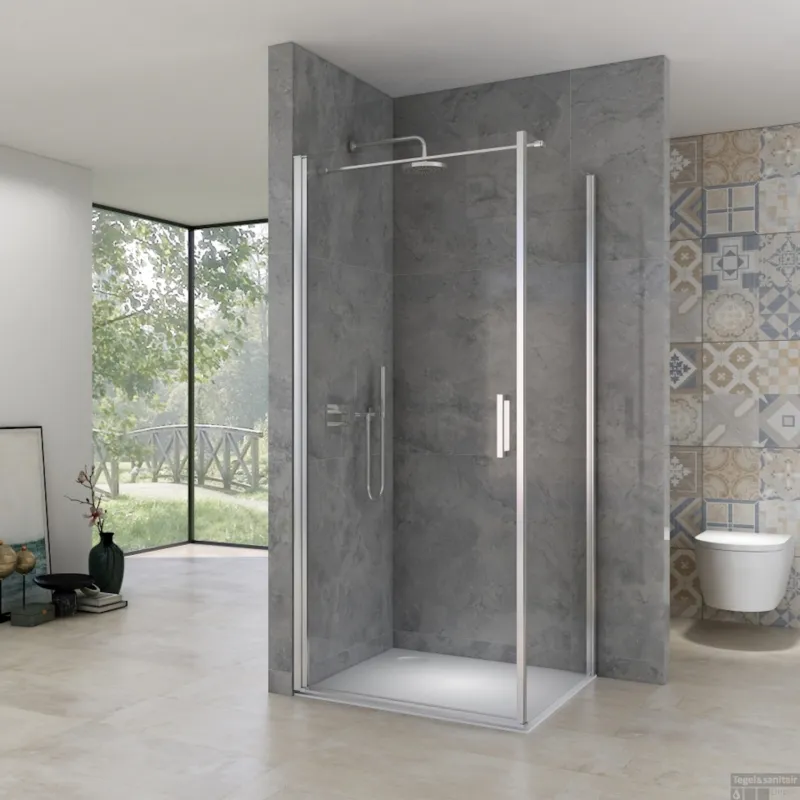 Douchecabine Hoek Van Rijn Products 90-92x90-92x200 cm Helder Glas incl stabilisatiestang Chroom Populair