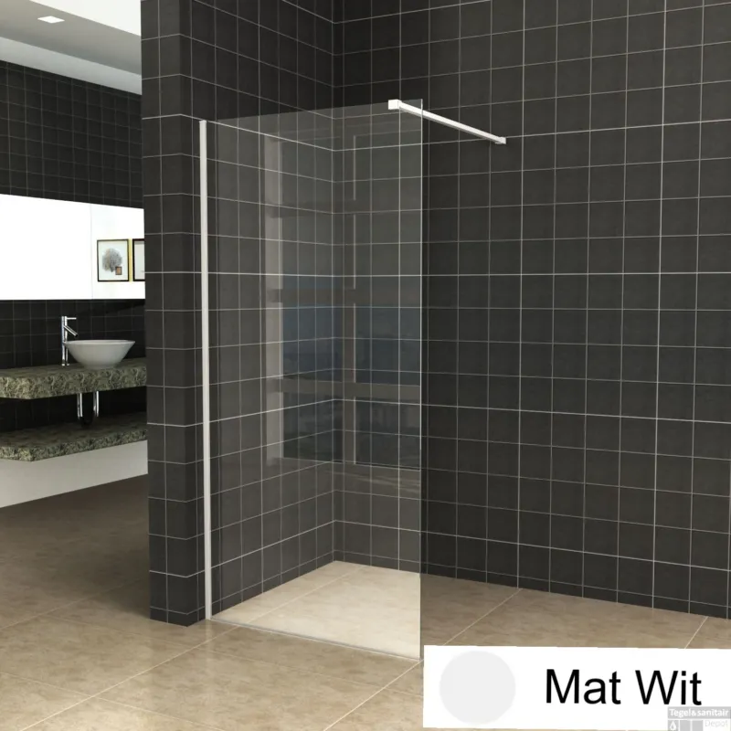 BWS Inloopdouche Pro Line Helder Glas 60x200 Mat Wit Profiel en Stabilisatiestang Koop Online