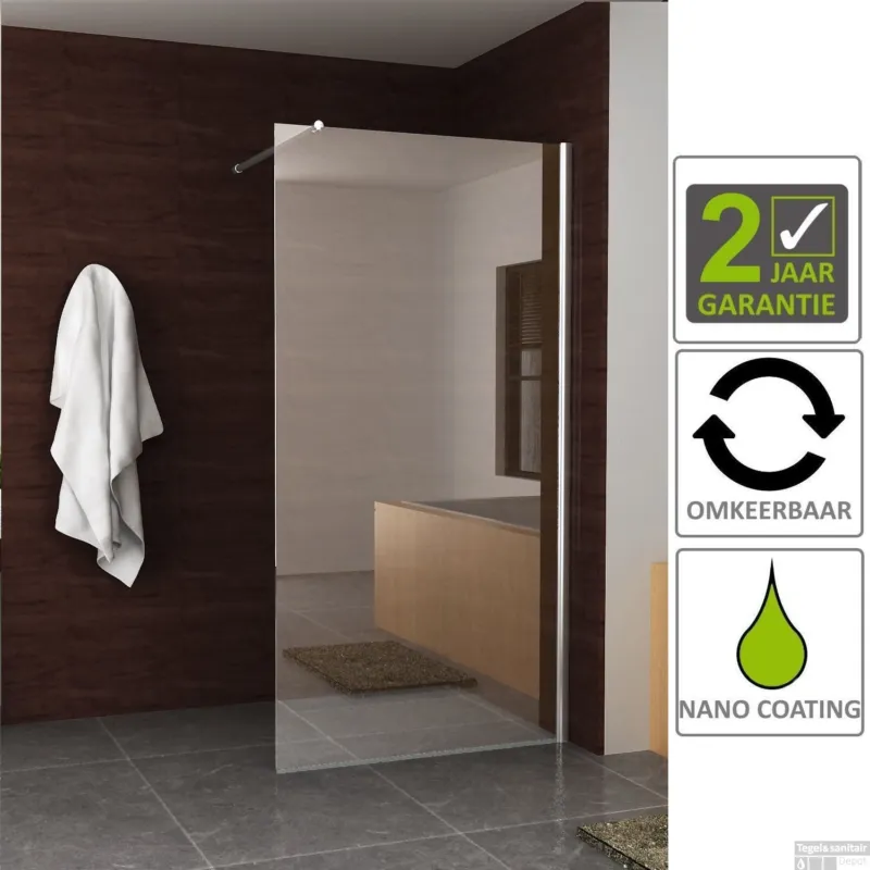 BWS Eco Inloopdouche Met Muurprofiel 130x200cm 8mm NANO Coating Korting