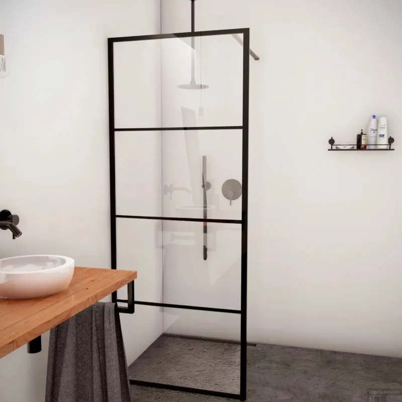 BWS Inloopdouche Frame 45x200 cm 8mm NANO Glas Mat Zwart Raster Rechtstreeks Van De Fabrikant