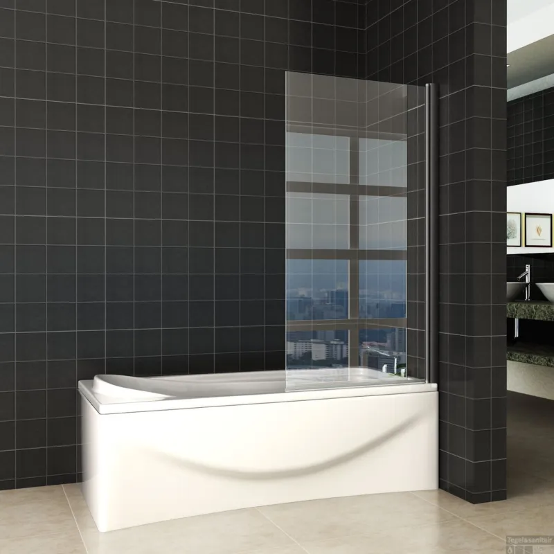 Direct Verzonden Draaibare Badwand Wiesbaden Orbit 80x150 cm 6mm NANO Coating Mat Zwart