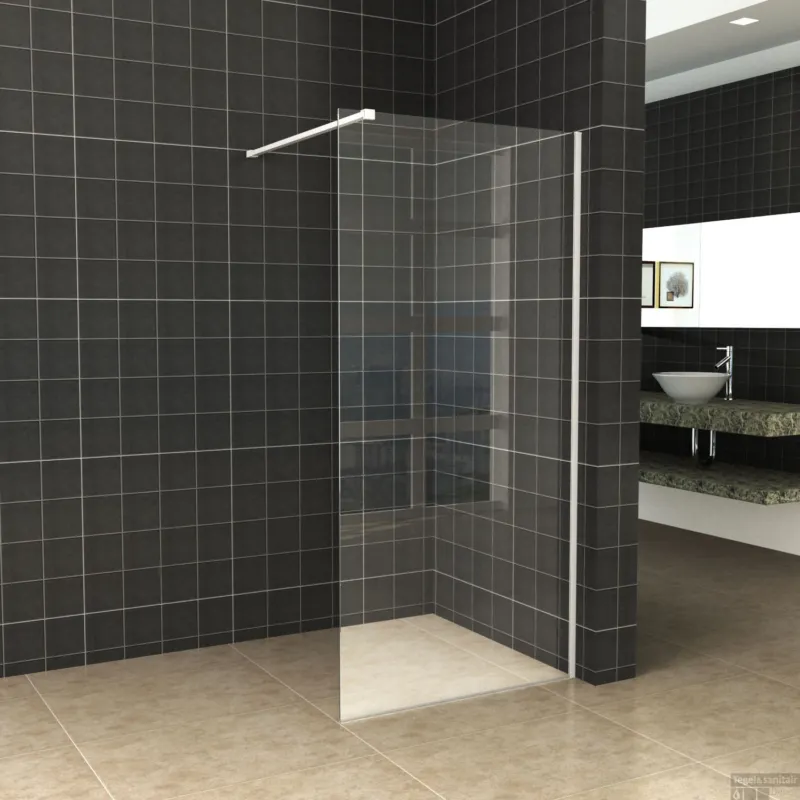 Favoriet BWS Inloopdouche Pro Line Helder Glas 105x200 Mat Wit Profiel en Stabilisatiestang