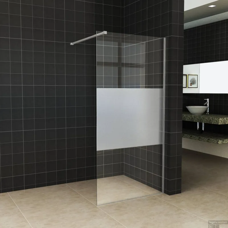 BWS Inloopdouche Pro Line Middenband 100x200 8mm Nano Coating RVS Profiel en Stang Gecertificeerd