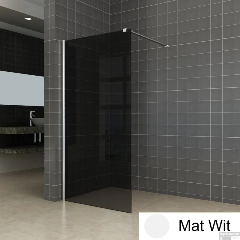 Betaalbaar BWS Inloopdouche Pro Line Rookglas 100x200 Nano Coating Mat Wit Profiel en Stabilisatiestang