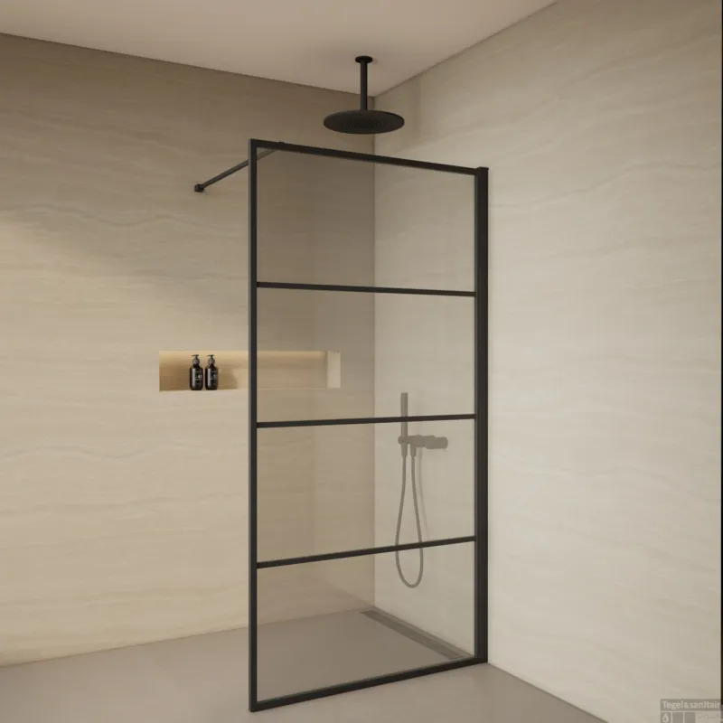 Inloopdouche BWS Evis 100x200 cm 8 mm Helder Glas Mat Zwart Raster Actieprijs